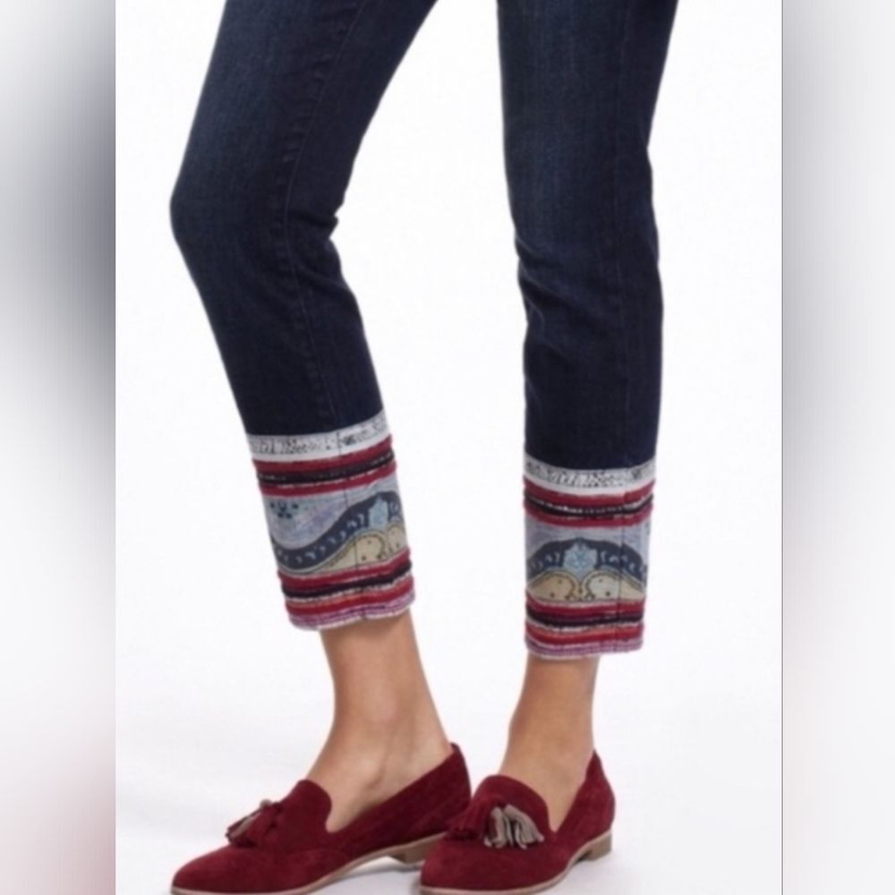Pilcro And The Letterpress Jeans Anthropologie Crop Patchwork Hem Size 26 - Picture 9 of 16